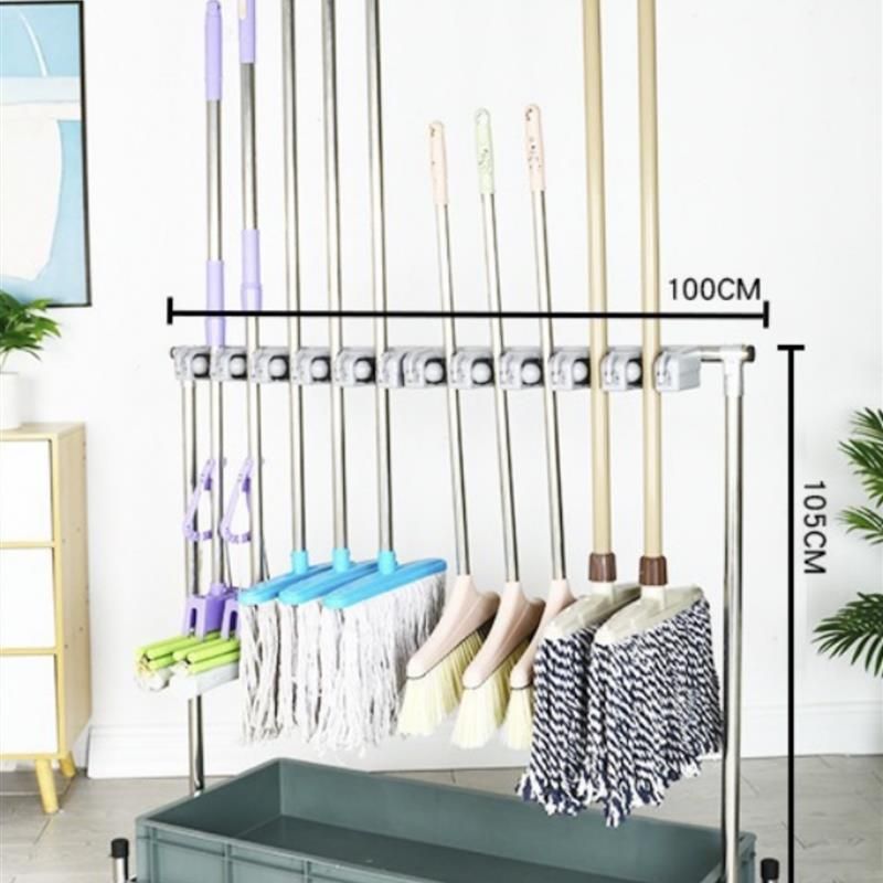 청소도구 정리대 청소 빗자루 보관대 대걸레 밀대 거치대 5걸이 6훅 75x42x110cm - 상세 이미지 3
