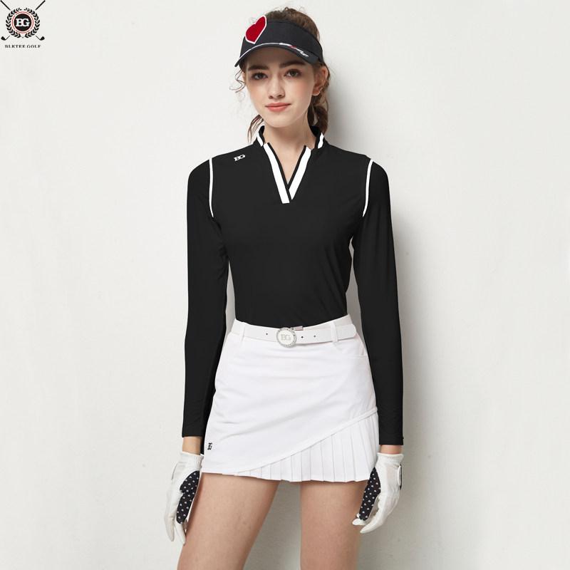 여성 골프웨어 여름 긴팔 티셔츠 스커트 세트 블랙 화이트 블랙 상의+화이트 스커트 M - 상세 이미지 3