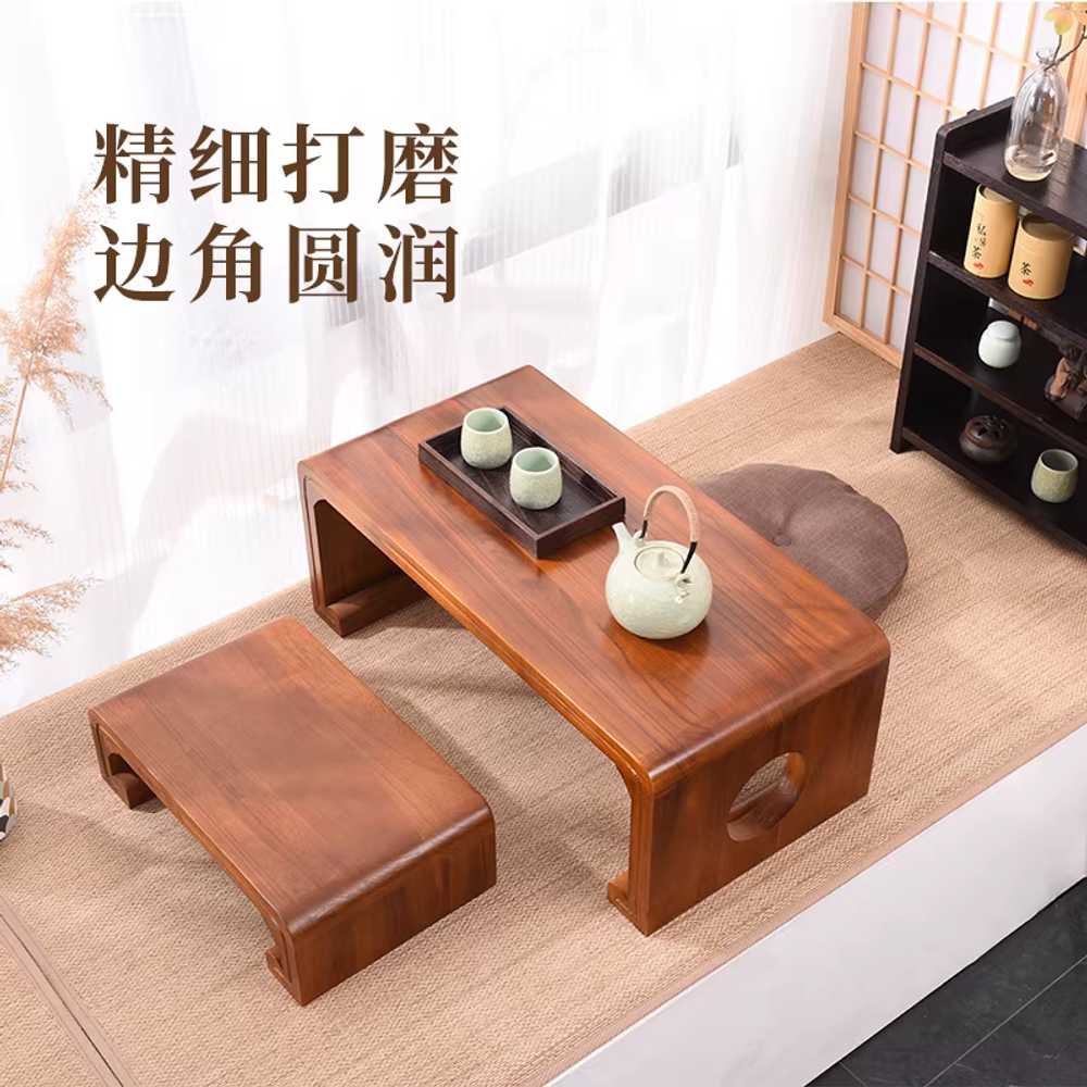 좌식 티테이블 작은 다과상 호두색 일본식 탁자 원목 60x40x30cm 내추럴 - 상세 이미지 2