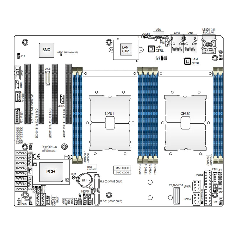 Supermicro 양방향 서버 마더보드 C621A 칩셋 온보드 M.2 dDual기가비트 이더넷 포트 IPMIX12DPL-NT6