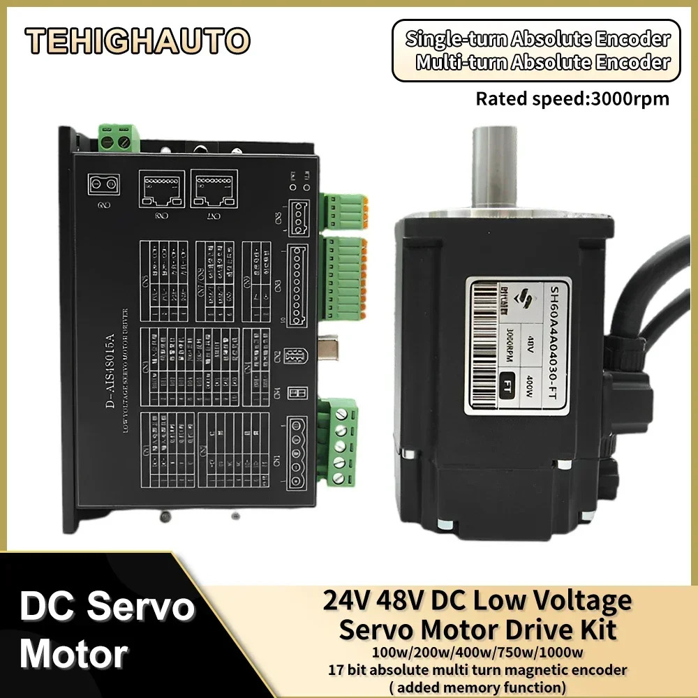 DC24/48V 3000rpm 저전압 서보모터 드라이브 키트 100/200/400/750/1KW RS48517Bit AGV절대 멀티 턴 자기 인코더