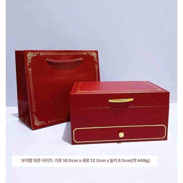 럭셔리 레드 골드 세트 반지케이스 악세사리보관 상자 가방 상자+가방 - 상세 이미지 4