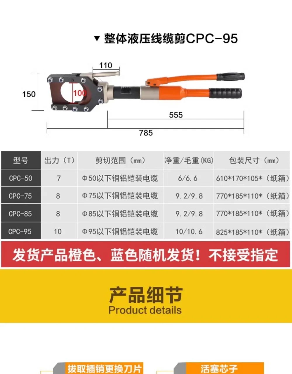 아머드 와이어 케이블 커터 볼트 CPC-50 75 85 90 95