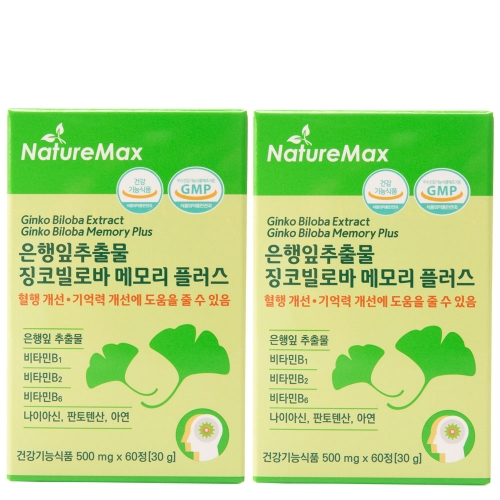 네이처맥스 은행잎추출물 징코빌로바 메모리 플러스 60정, 2개 - 상품 이미지