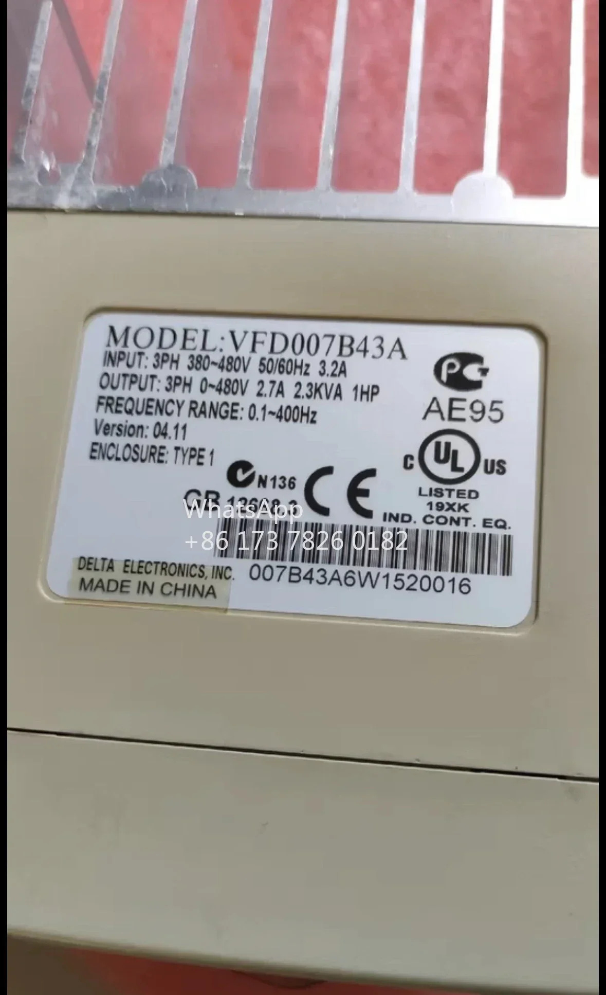 리퍼 주파수 변환기 750W 3상 전송 VFD007B43A 완료