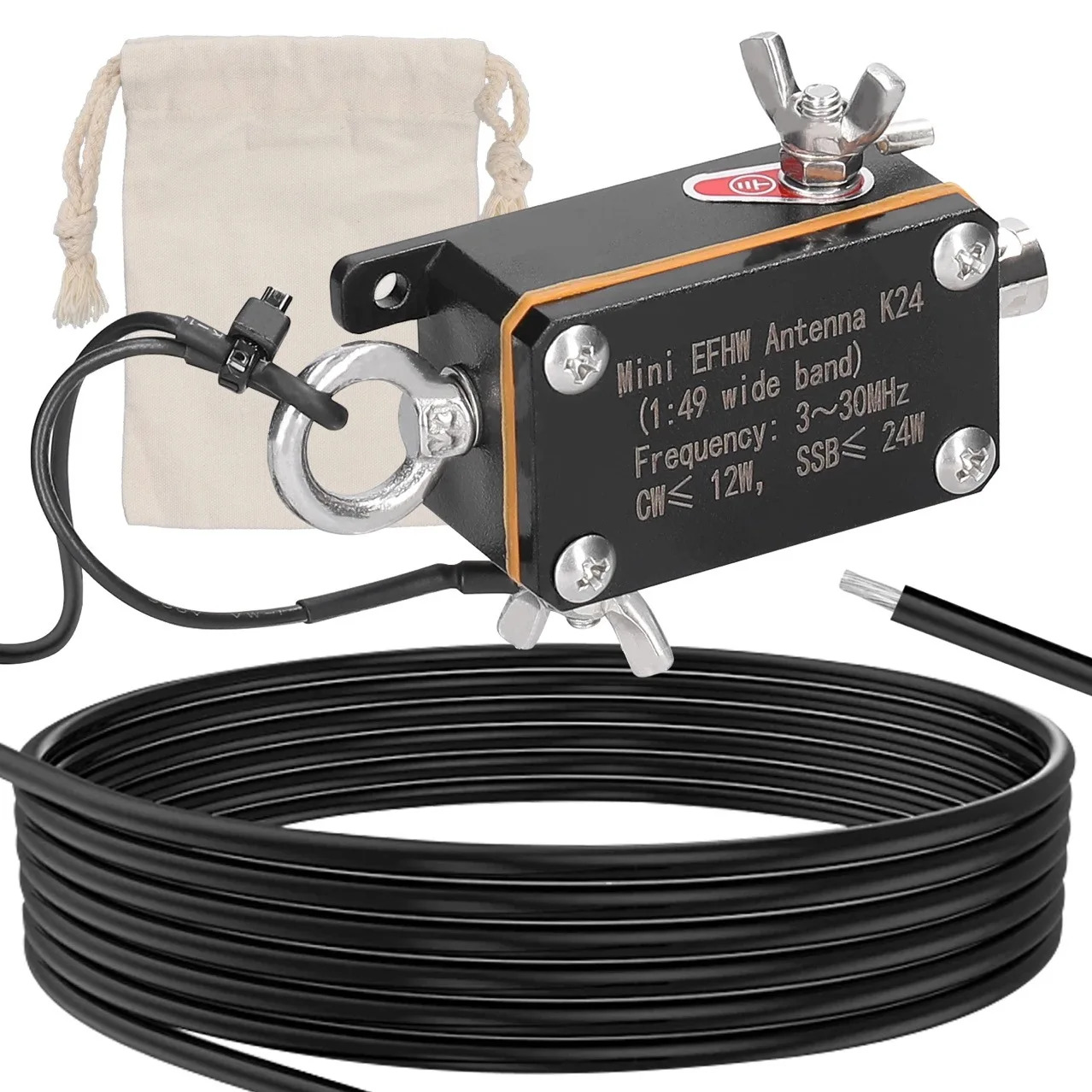 포켓 EFHW 안테나 K24 3-30MHz 대역 단파 광대역 단일 종단 반파