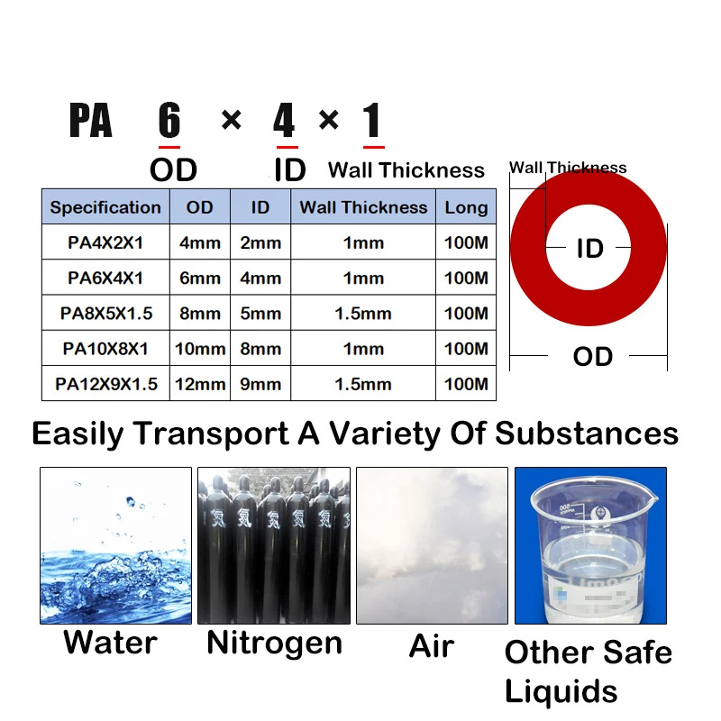 PA 나일론 튜브 공압 호스 고온 저항 고압 하드 오일 파이프 내마모성 4mm 6mm 8mm 10mm 12mm