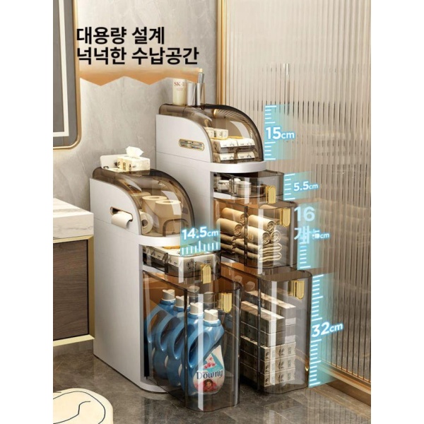 초강력 틈새수납장 높은모델 틈새수납 좁은틈새 서랍형 좁은수납장 면 설치 필요 없음 이층 양면 티슈 포켓 - 상세 이미지 5