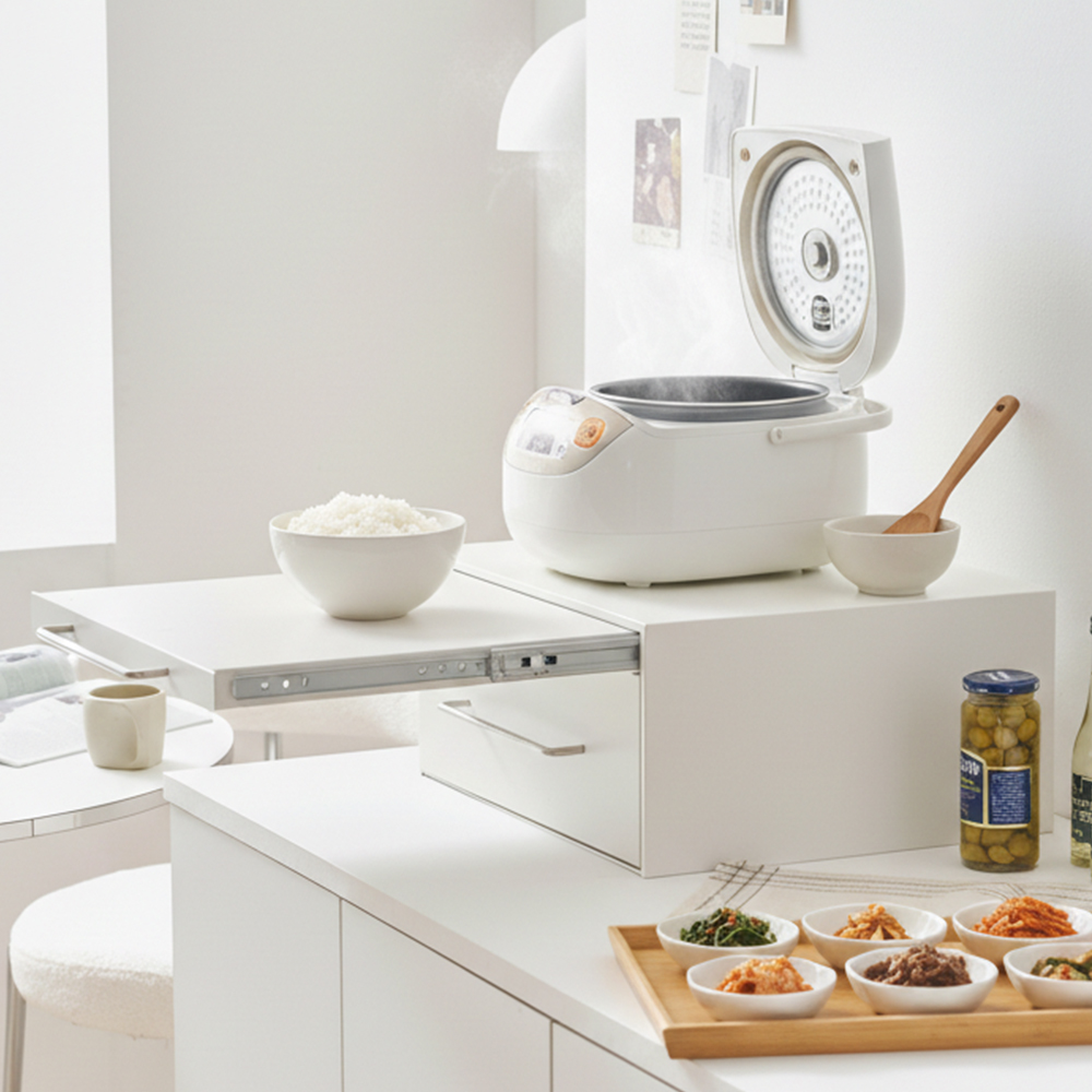 커피머신 받침대 서랍형 무소음 슬라이딩 철제 다이 정수기선반 450X370X200, 1단, 화이트