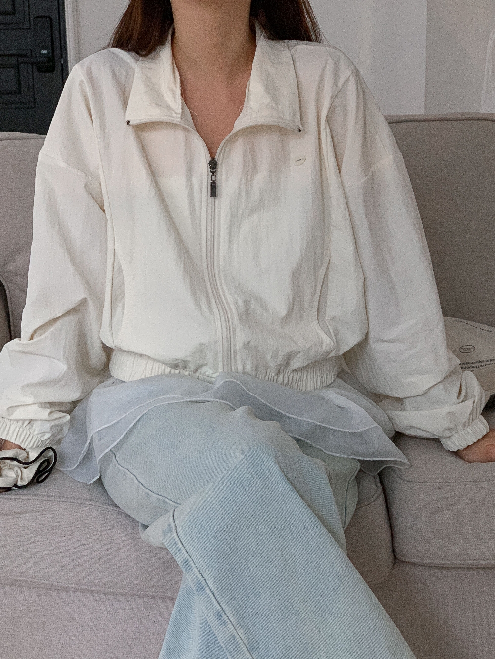 야상점퍼 바람막이 바스락 나일론 봄 간절기 크롭 카라 점퍼 - 상세 이미지 3