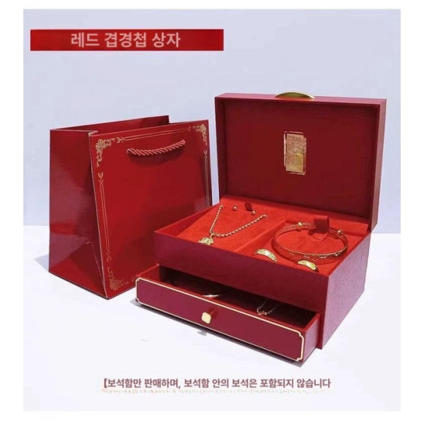 럭셔리 레드 골드 세트 반지케이스 악세사리보관 상자 가방 상자+가방 - 상세 이미지 2