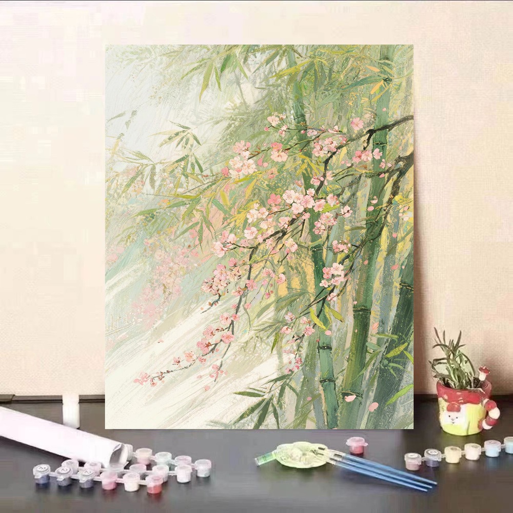 명화그리기 대형 유화 대나무 벚꽃 동양풍 감성 풍경 일러스트 인테리어 홈데코 DIY 셀프 - 상세 이미지 4