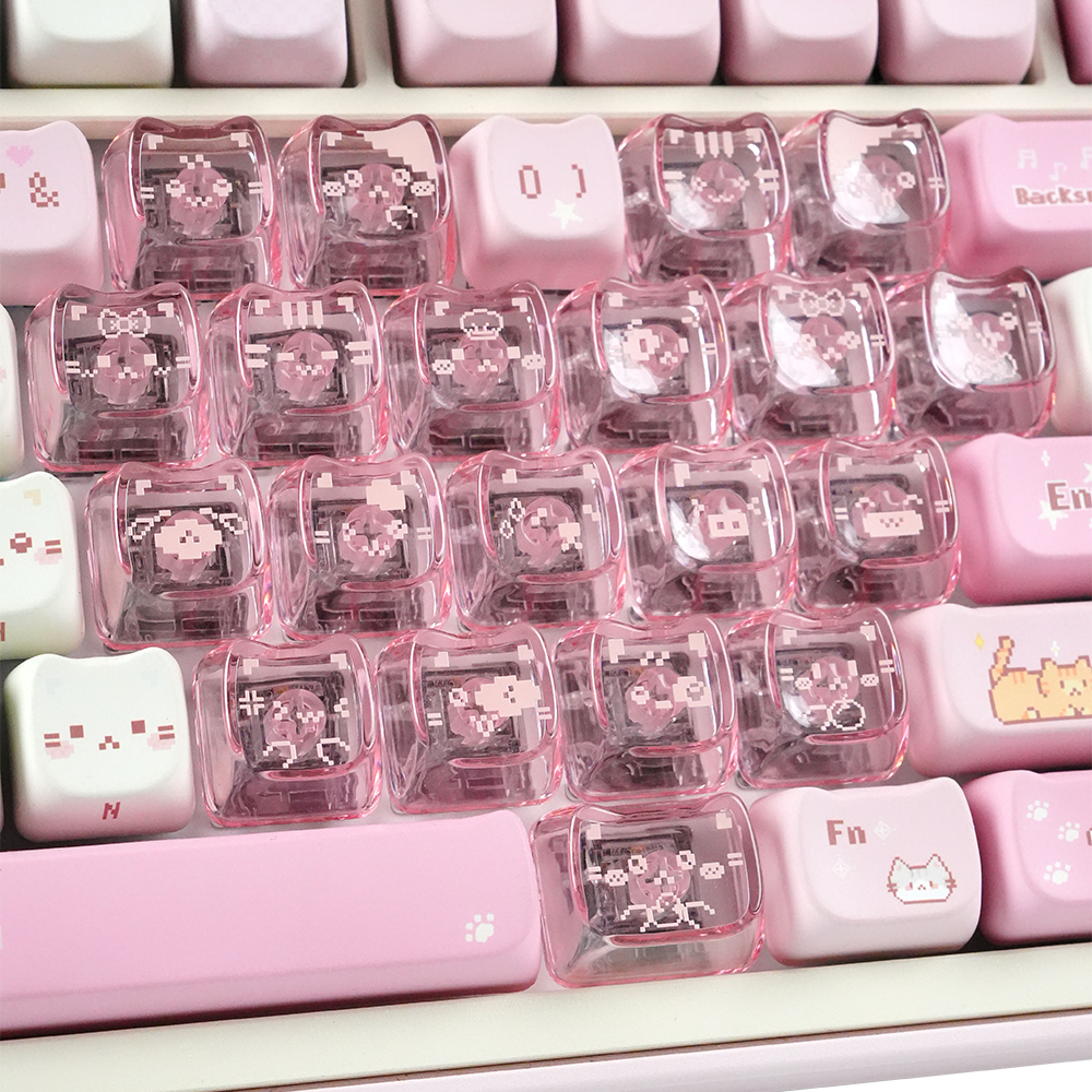 Soulcat 쫑긋 고양이 Love 하트 투명 PC 포인트 키캡 21키 - 상세 이미지 3