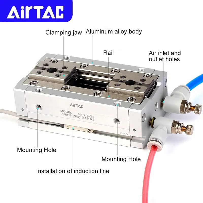 AIRTAC HFD 공압 실린더 컴팩트 에어 그리퍼 HFD8/12/16/20/25X8/10/15/20/25/30/40/60/80 복동