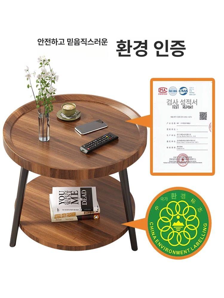 커피테이블 원탁 간이 티 우드 소파 북유럽 거실 2단 월넛 40 x 40x48cm - 상세 이미지 5
