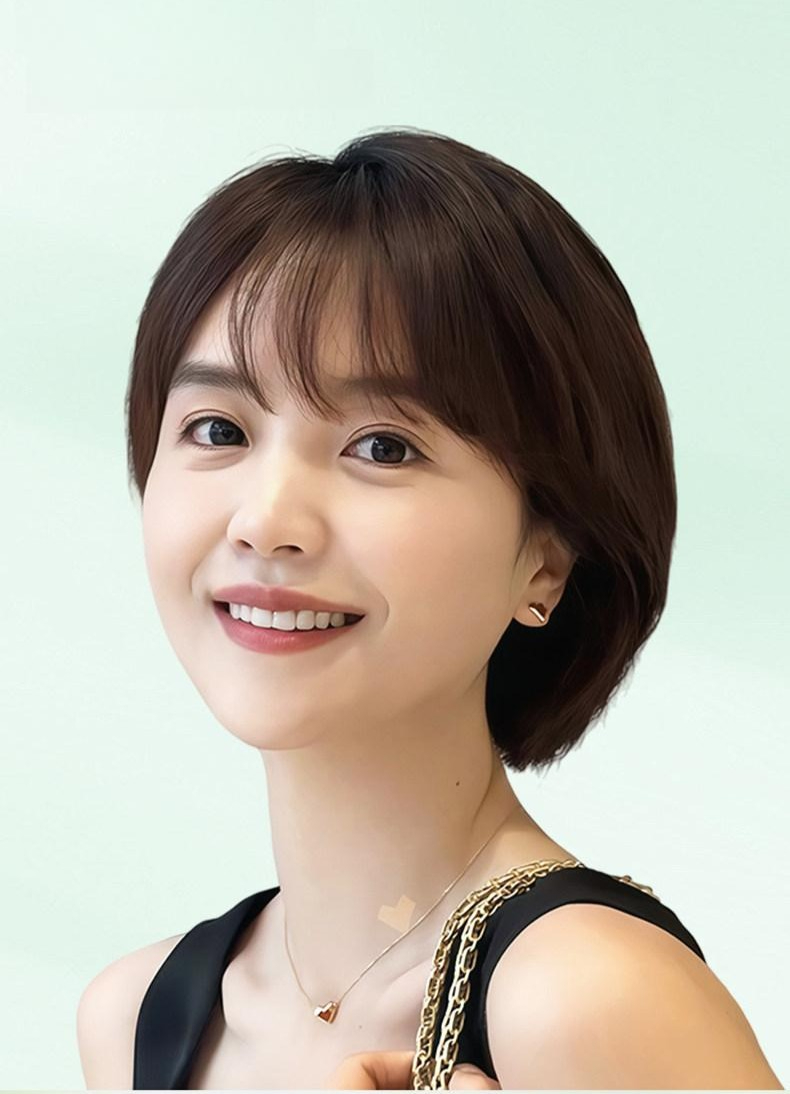 여성 자연스러운 숏컷 단발머리 짧은 티안나는 통가발 내추럴컬러 28cm 플러시 가장자리 이중 바늘 - 상품 이미지