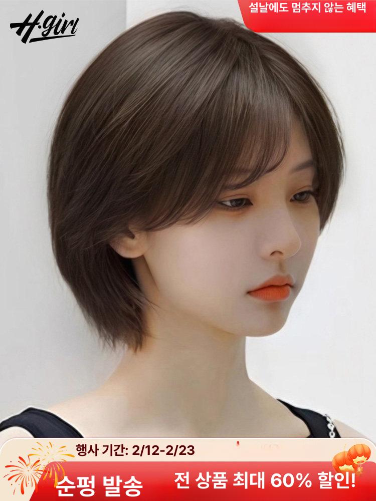 여성 자연스러운 숏컷 단발머리 짧은 티안나는 통가발 내추럴컬러 28cm 플러시 가장자리 이중 바늘 - 상세 이미지 2