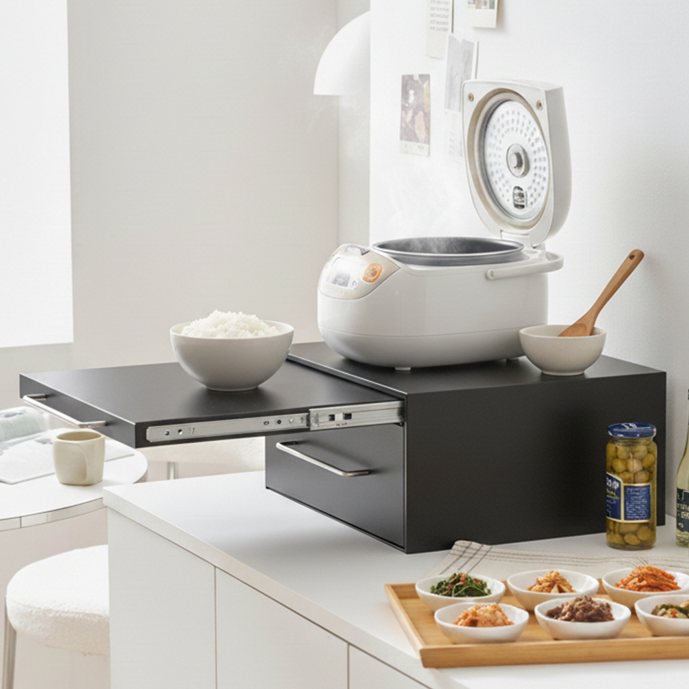 커피머신 받침대 서랍형 무소음 슬라이딩 철제 다이 정수기선반 450X370X200, 1단, 블랙