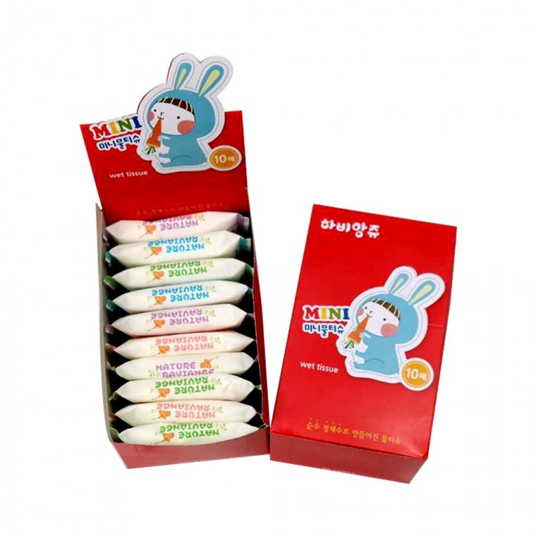 지니몰 하비앙쥬 미니 물티슈10매X10개 -R 휴대용 어린이집
