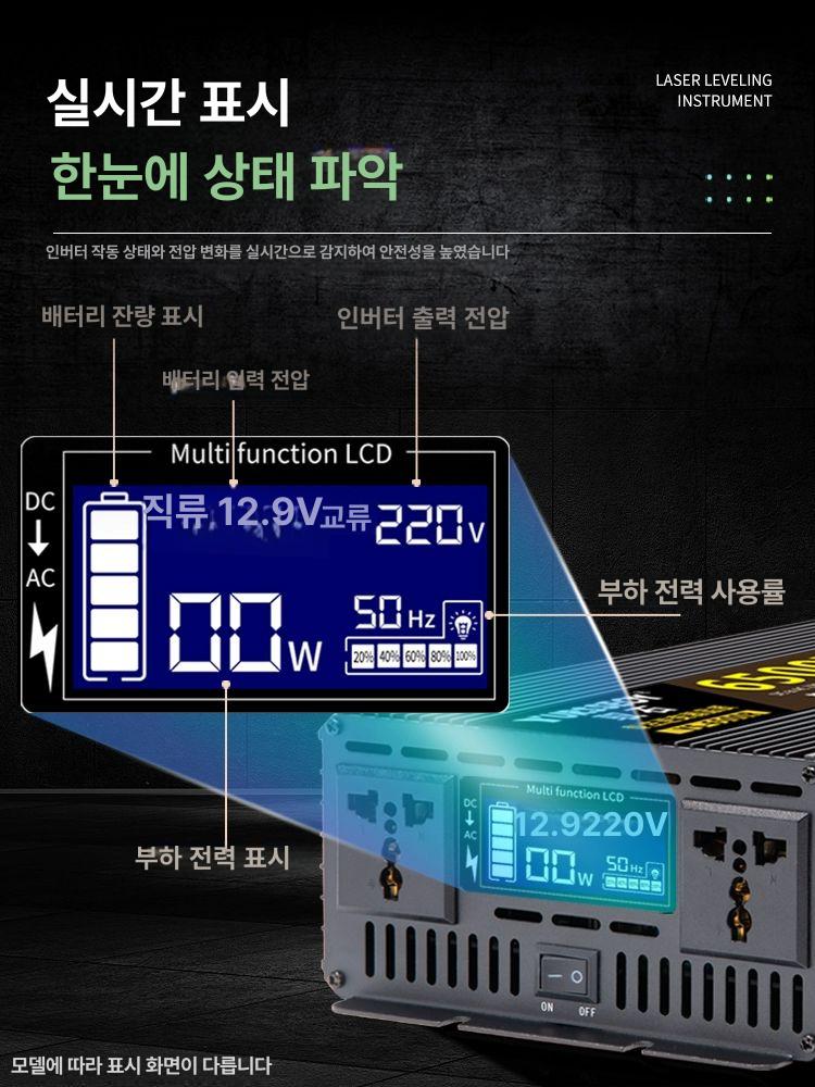 인버터 순수 정현파 5000W 60HZ 캠핑용 차량용 4500W 스마트듀얼디스플레이 가정용추천 220V 12V - 상세 이미지 5