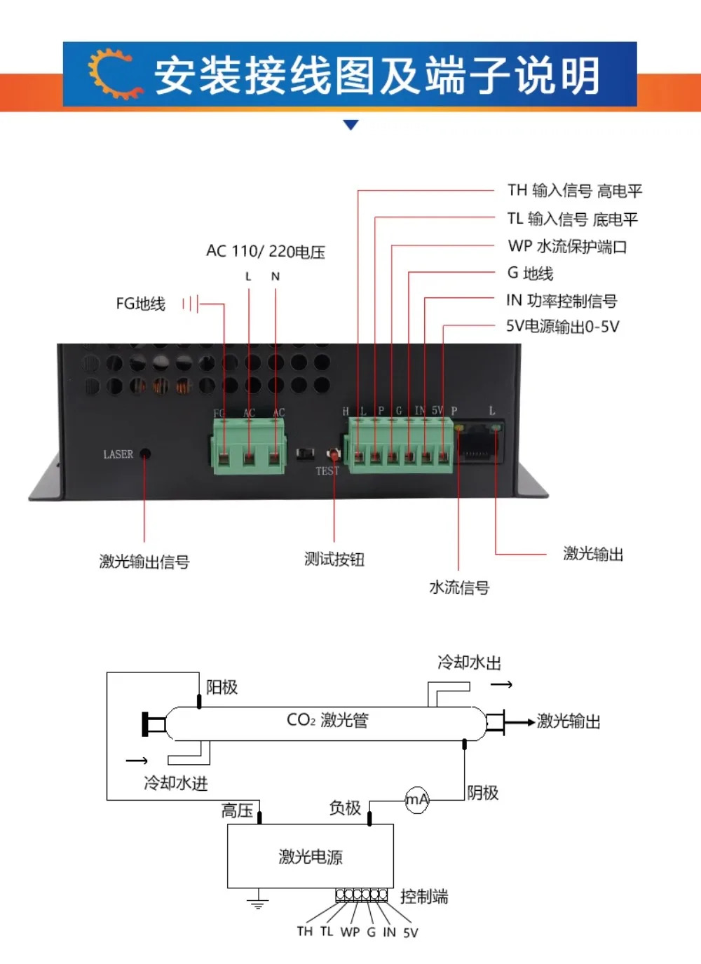 레이저 파워 절단 타각기 액세서리 MYJG50W 60W 80W 100W 150W