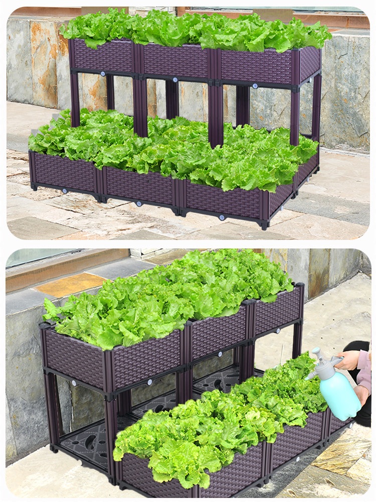 베란다 텃밭 화분 대형 플랜트박스 상추 베란다 식물 재배용 전용 플라스틱 2단 수납함 40x40x70mm - 상품 이미지