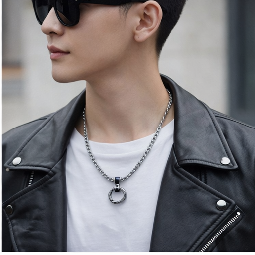 남성 실버 링 목걸이 써지컬 스틸 체인 펜던트 커플 심플 목걸이 - 상세 이미지 3