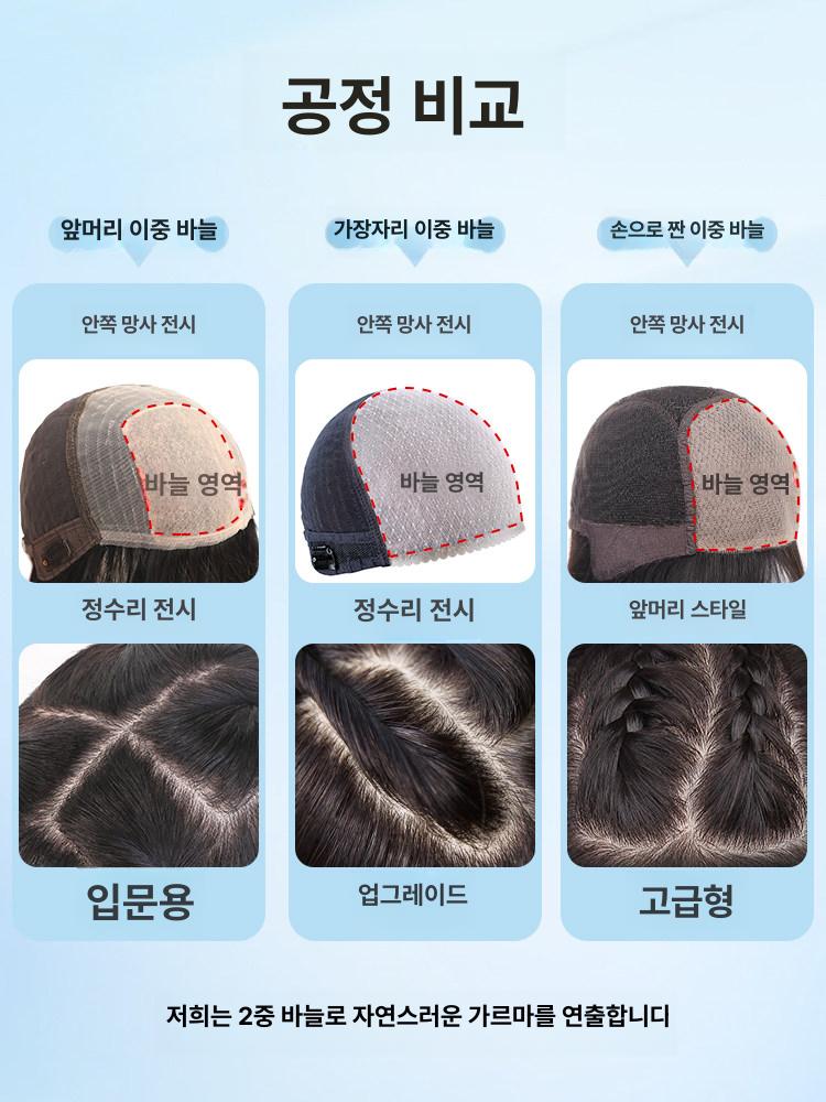 여성 자연스러운 숏컷 단발머리 짧은 티안나는 통가발 내추럴컬러 28cm 플러시 가장자리 이중 바늘 - 상세 이미지 4