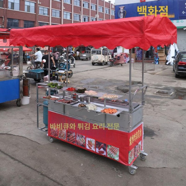 프리미엄 상업용 그릴 무연 바비큐 캠핑그릴 바퀴 카트 가스 A 상반부 가스 바베큐+튀김 - 상세 이미지 3