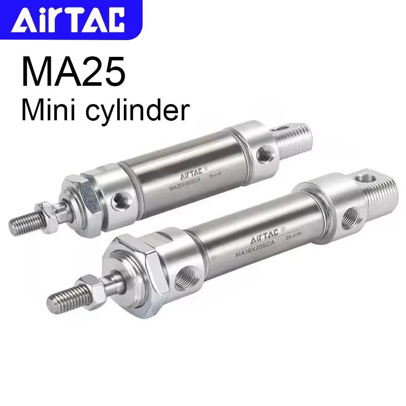 AIRTAC 공압 스테인레스 스틸 더블 액팅 미니 실린더 스트로크 20 25 30 40 50 75 100 125 150 160 175 200 300 400 500mm MA25
