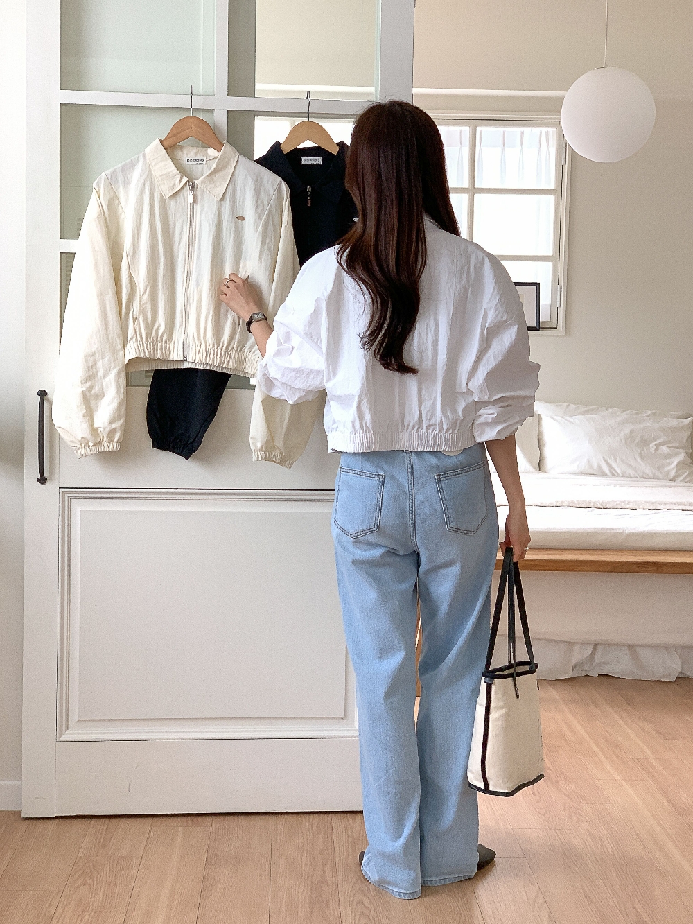 야상점퍼 바람막이 바스락 나일론 크롭 카라 점퍼 이미지 8