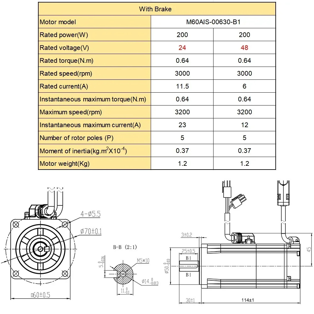 DC24/48V 3000rpm 저전압 서보모터 드라이브 키트 100/200/400/750/1KW RS48517Bit AGV절대 멀티 턴 자기 인코더