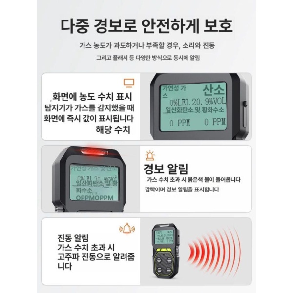 최첨단 휴대용 가스 감지기 경보기 가스누설경보기 가스감지기 4 방폭 1 EX+CO+H2S+O2 가스 샘플링 펌프 검지기와함께사용 - 상세 이미지 4