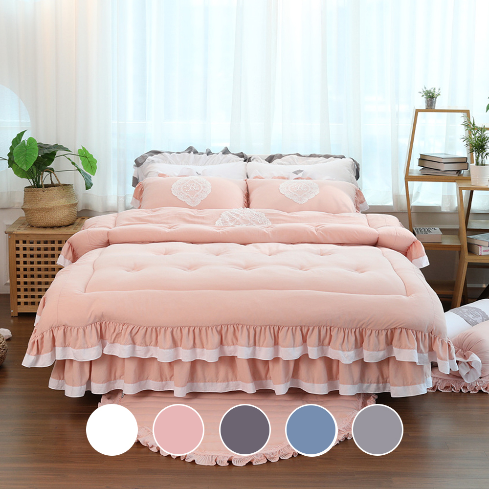 모티브감성 먼지없는 국내산 사계절 차렵이불+베개커버+롱침대커버 세트 Q 퀸