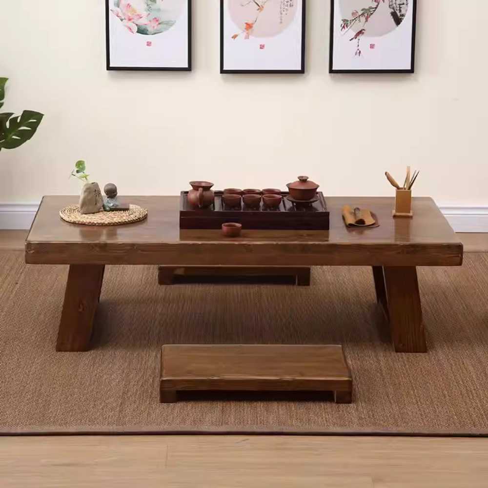 원목 좌식 테이블 밥상 소파테이블 커피 낮은 좌탁 120x60x35cm+방석 4개 이미지 6