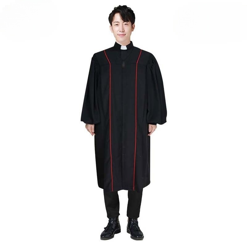목사 유니폼 집사님 고급 폴리에스터 성가대용 긴팔 지퍼형 주름 디자인 세련된 예배 가운 - 상세 이미지 4