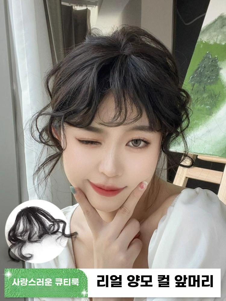 자연 곱슬 진솔모 에어뱅 앞머리 클립인 헤어피스 - 상세 이미지 2