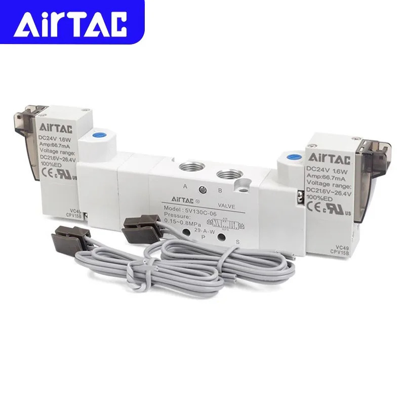 AIRTAC 5V130C-06/M5 5V230C-08 5V330C-10 E P 공압 5/3 웨이 이솔레노이드 밸브 반전 12V 24V 110V 220V