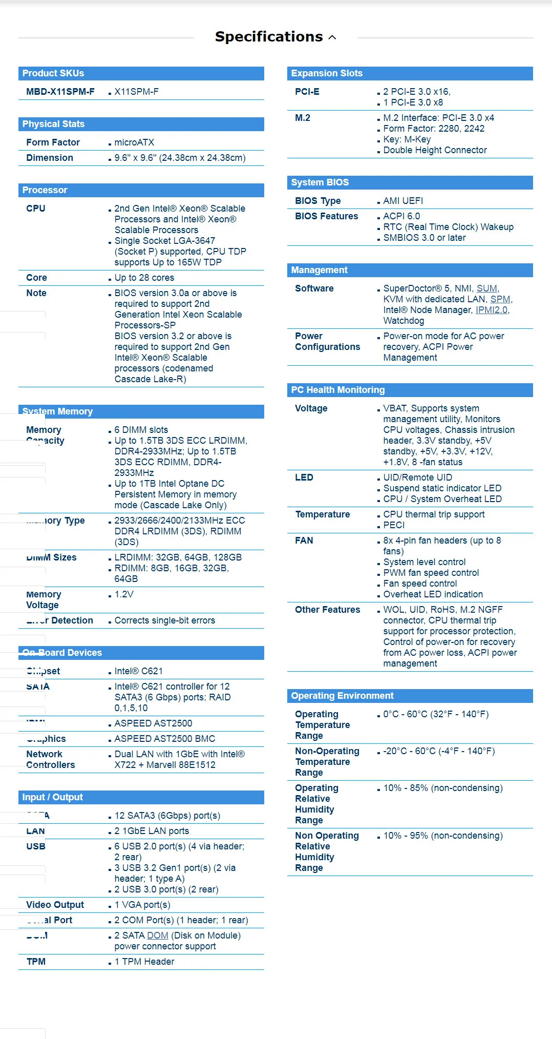 Supermicro 단방향 LGA3647 서버 마더보드 C621 칩셋 DDR4 지원 대 intel호환 Xeon 리퍼 X11SPM-F
