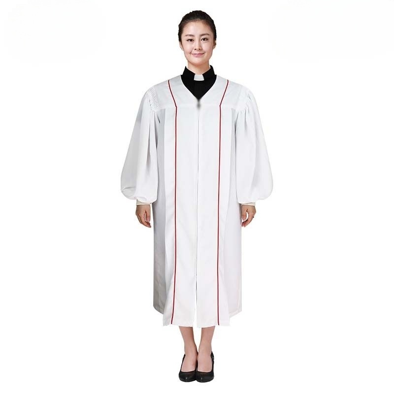 목사 유니폼 집사님 고급 폴리에스터 성가대용 긴팔 지퍼형 주름 디자인 세련된 예배 가운 - 상세 이미지 3