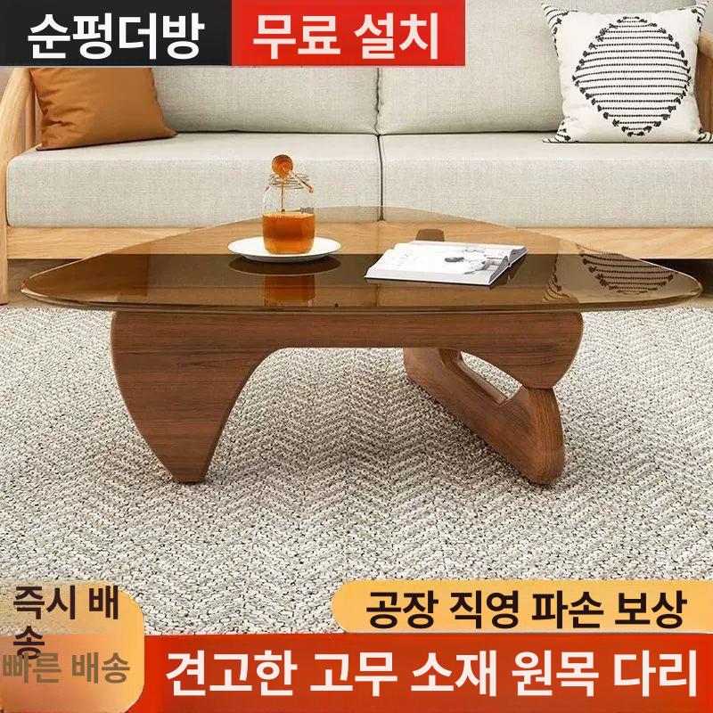 인테리어 원목 강화유리 티테이블 디자인 우드 그레이 B - 상세 이미지 2