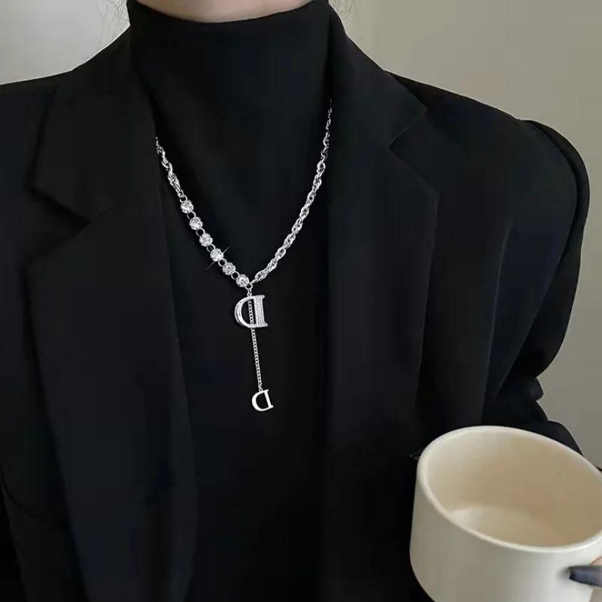 여성 이니셜 D 목걸이 실버 큐빅 초커 레이어드 드롭 목걸이 데일리 쥬얼리 선물 이미지 6