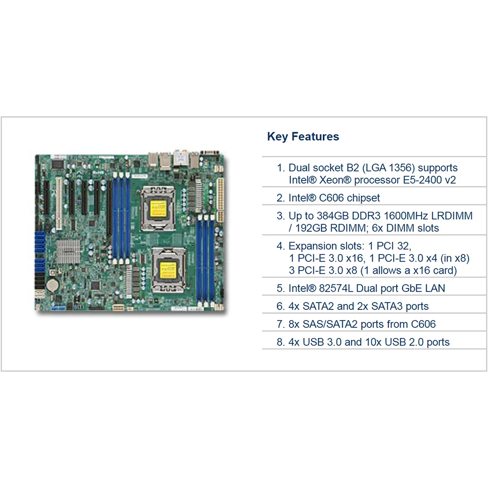Supermicro 워크스테이션 마더보드X9DAL-3 LGA 1356 intel호환 C602 DDR3 Xeon 프로세서 E5-2400 v2 완전 리퍼