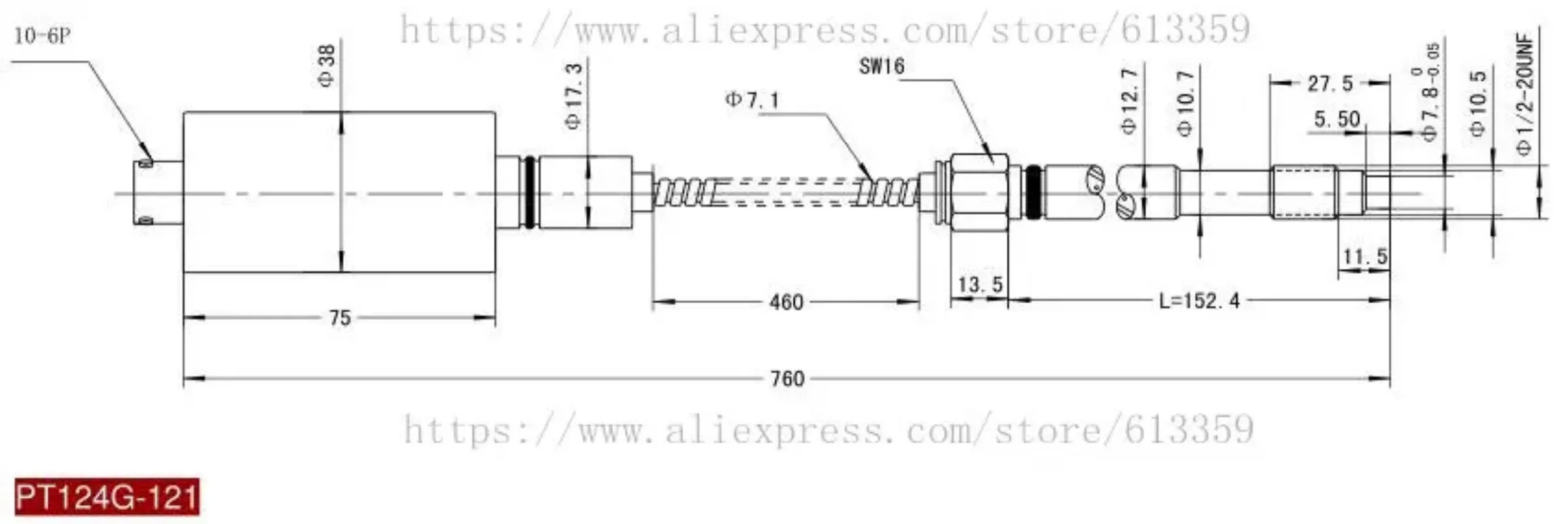 PT124G 121 35MPa1 2 20UNF152 460 5 1.0% 용융 압력 변환기 플라스틱 압출기 고온 압력센서 2mV/V