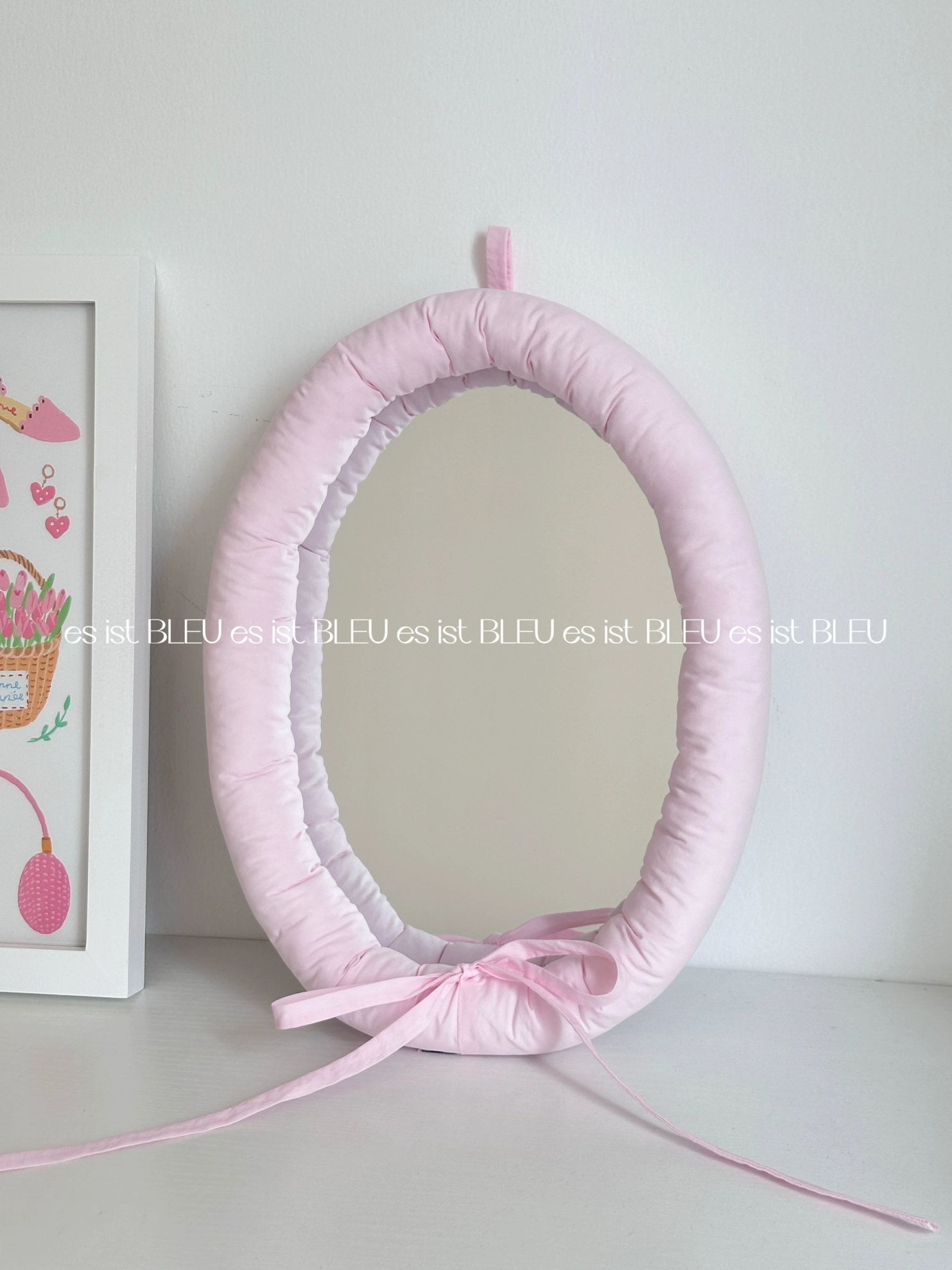 쿠션거울 벽걸이 아기방 패딩 안전 패브릭 원형 블루 30 x 40cm - 상세 이미지 3