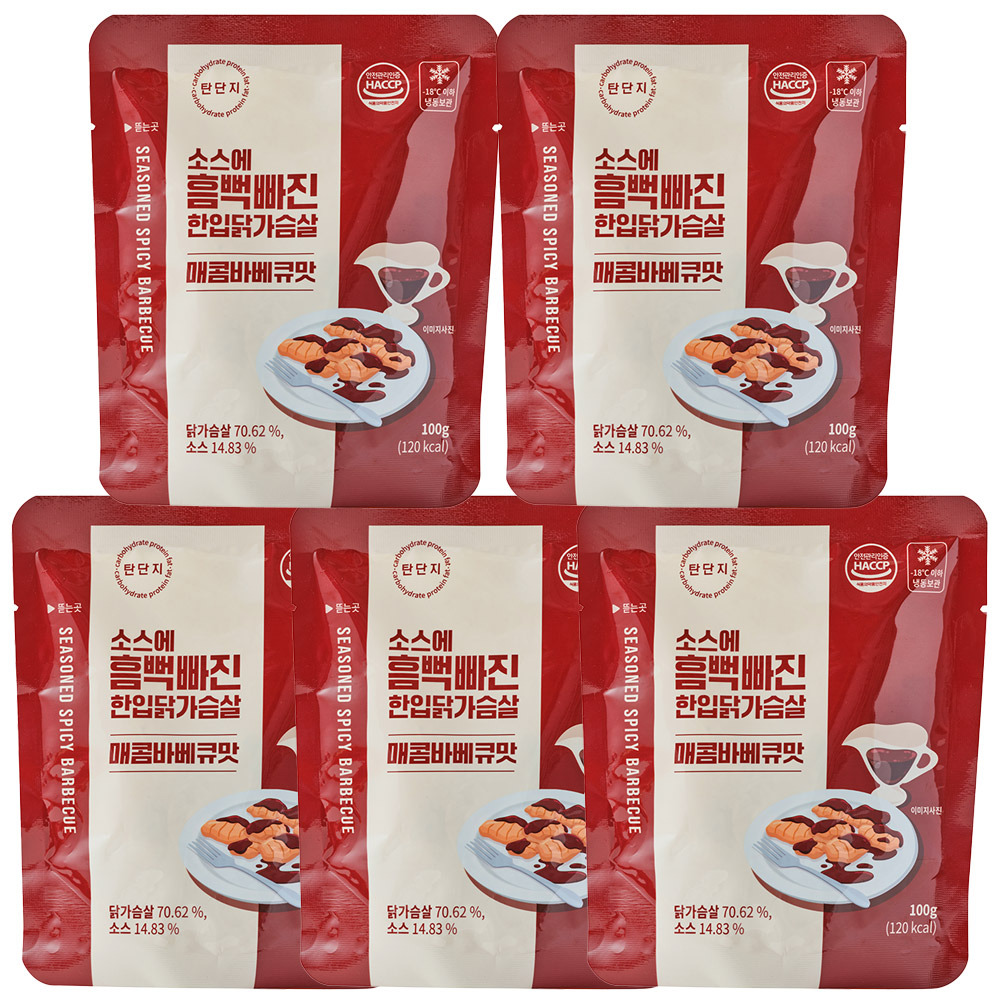 [탄단지] 소스 흠뻑빠진 한입 닭가슴살 매콤바베큐맛, 100g, 5개 - 상품 이미지