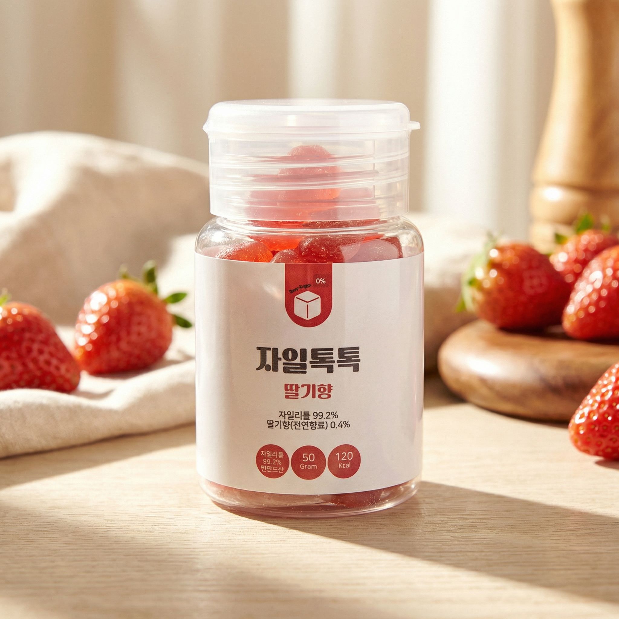 자일톡톡 무설탕 자일리톨 캔디 50g 큐브 4가지맛 핀란드산 당0% 원터치용기 사탕 이미지 7