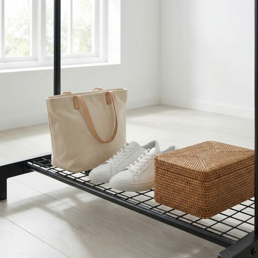 조립식 철제 스탠드 옷걸이 이동식 파이프 행거 바퀴달린 수납 옷걸이대 1단