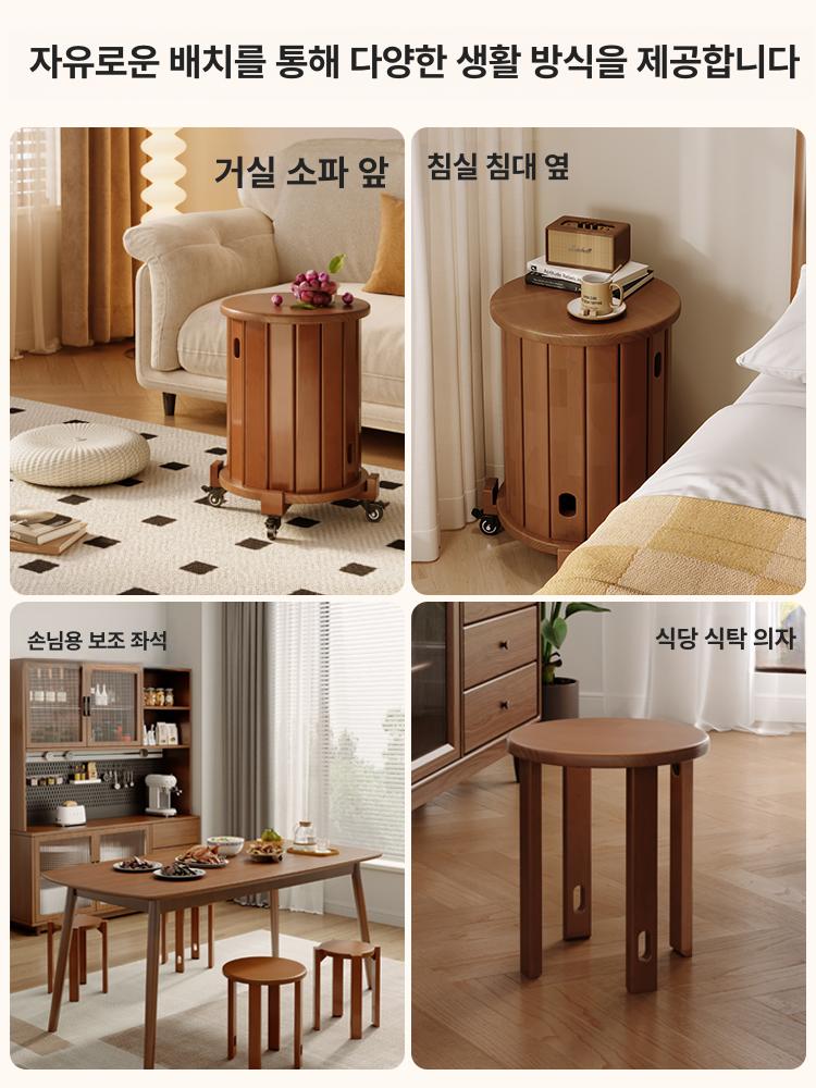 테이블 세트 접이식 탁자 다용도 테이블세트 티테이블 바퀴 받침대 월넛 5-in-1 - 상세 이미지 5