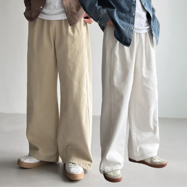 1+1 치노팬츠 남자통바지 남자와이드면바지 밴딩코튼팬츠 - 상품 이미지